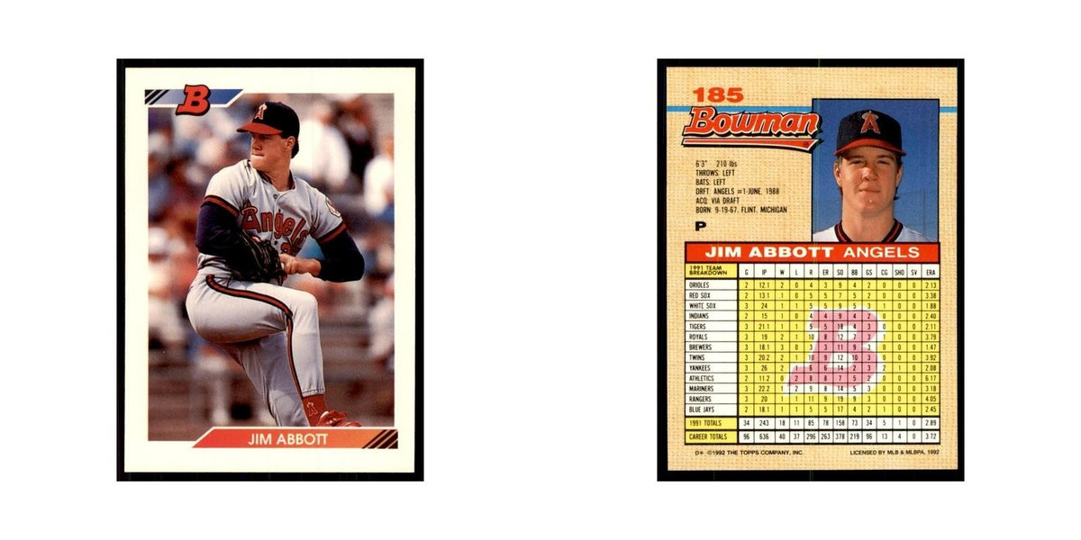 1992 Bowman Jim Abbott Baseball Cards #185