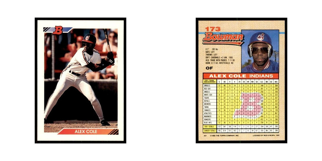 1992 Bowman Alex Cole Baseball Cards #173