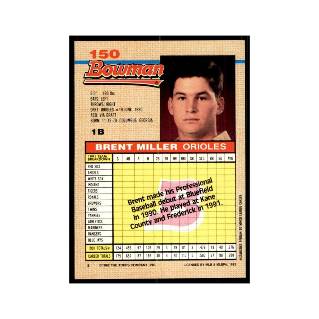 1992 Bowman Brent Miller Baseball Cards #150