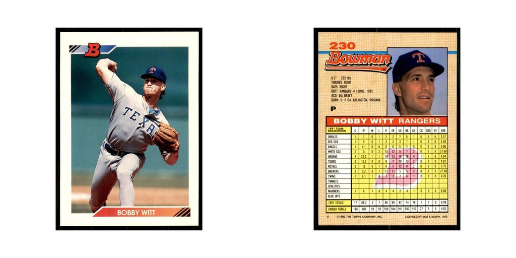 1992 Bowman Bobby Witt Baseball Cards #230