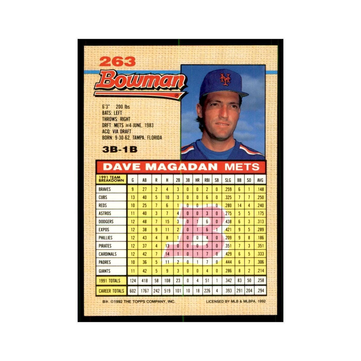 1992 Bowman Dave Magadan Baseball Cards #263