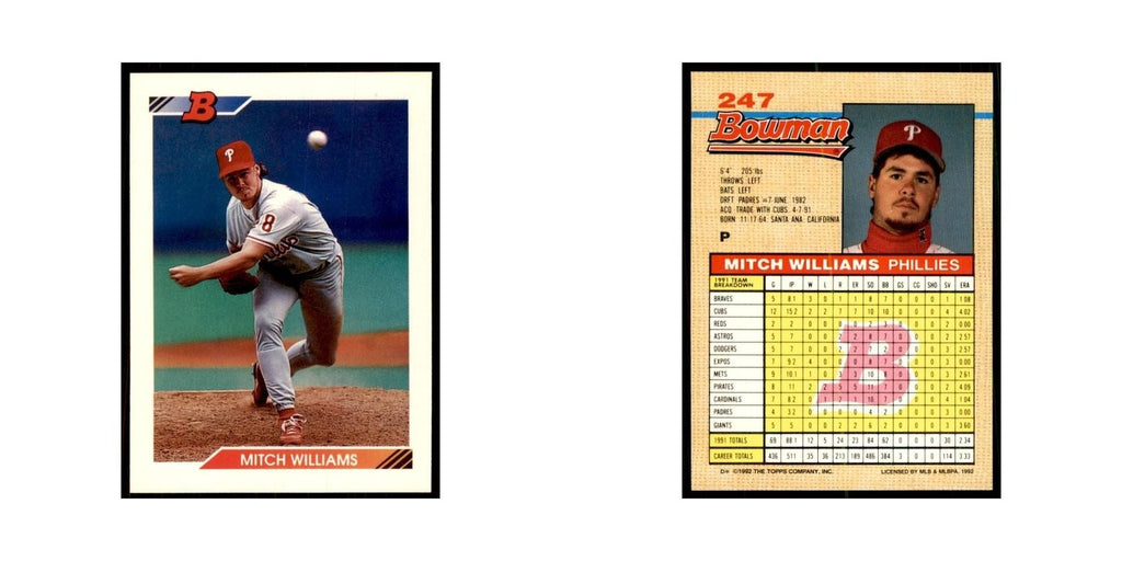 1992 Bowman Mitch Williams Baseball Cards #247