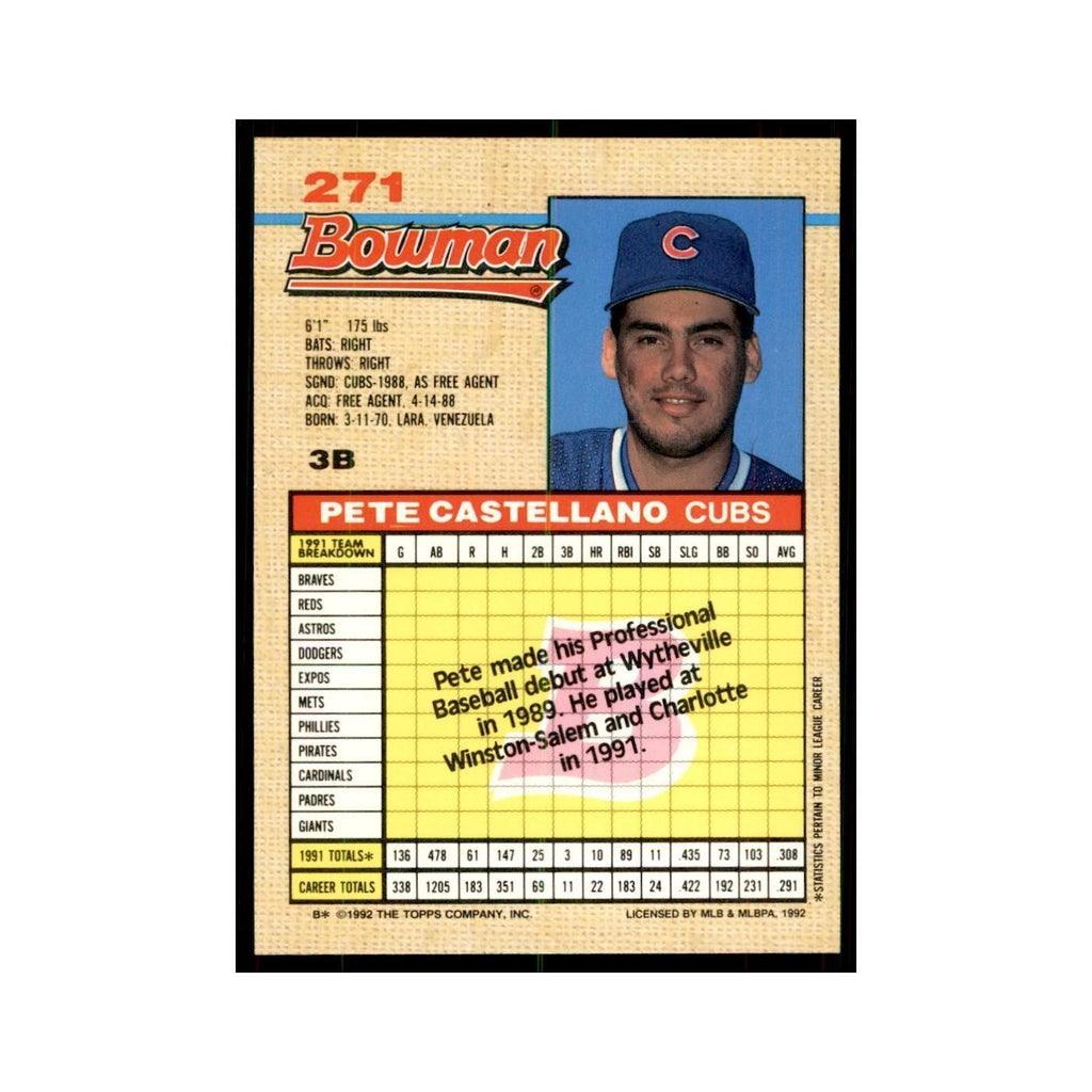 1992 Bowman Pedro Castellano Baseball Cards #271