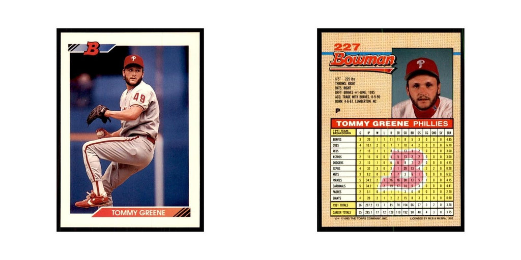 1992 Bowman Tommy Greene Baseball Cards #227