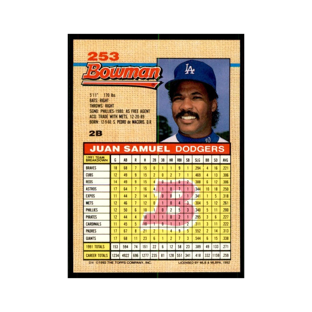 1992 Bowman Juan Samuel Baseball Cards #253