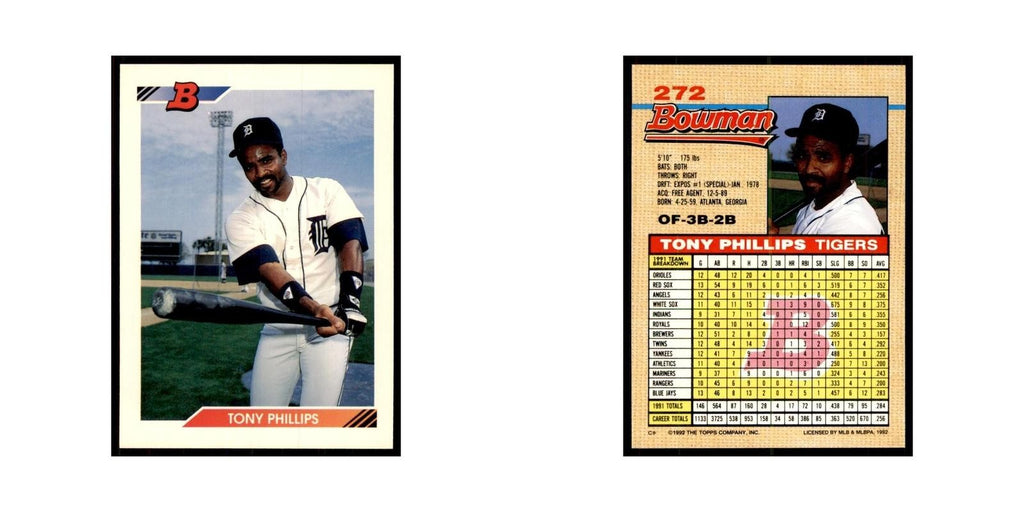 1992 Bowman Tony Phillips Baseball Cards #272