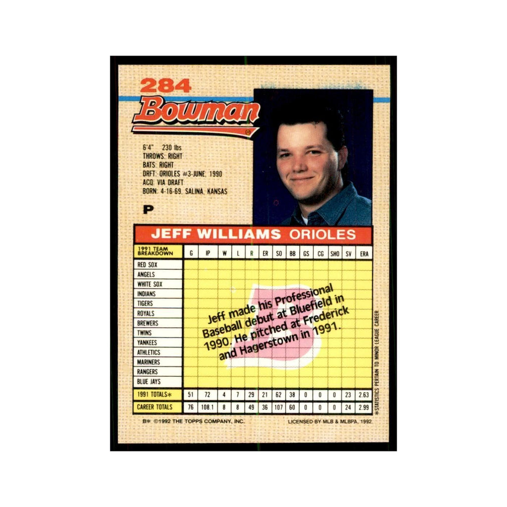 1992 Bowman Jeff Williams Baseball Cards #284