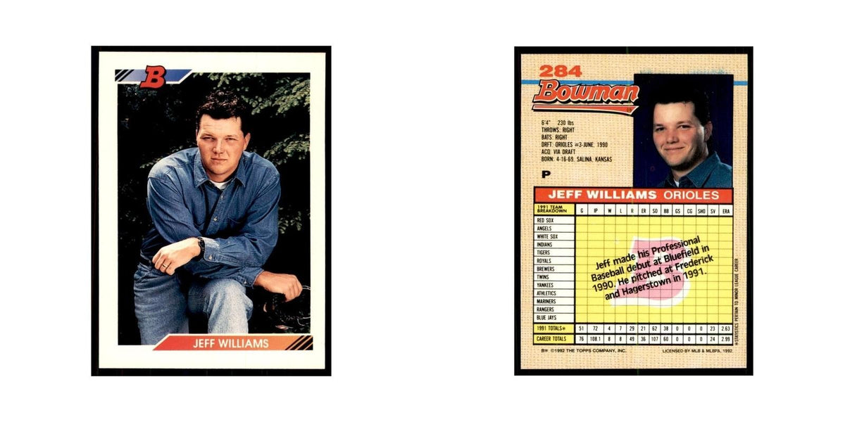 1992 Bowman Jeff Williams Baseball Cards #284