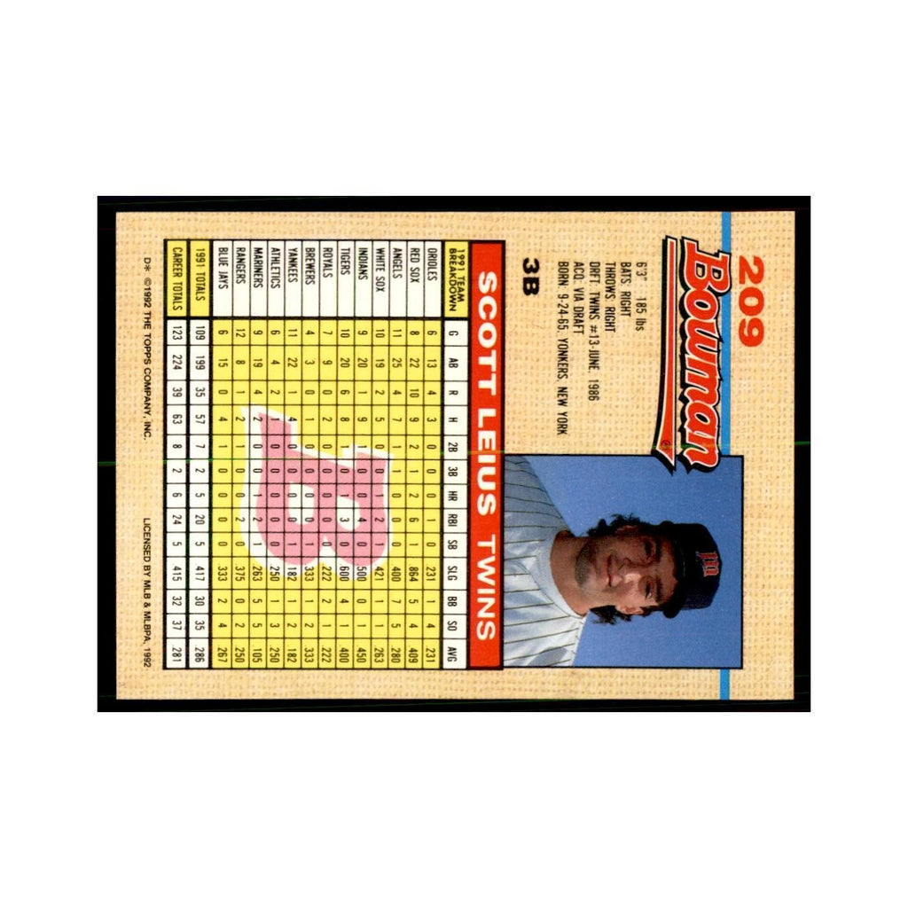 1992 Bowman Scott Leius Baseball Cards #209