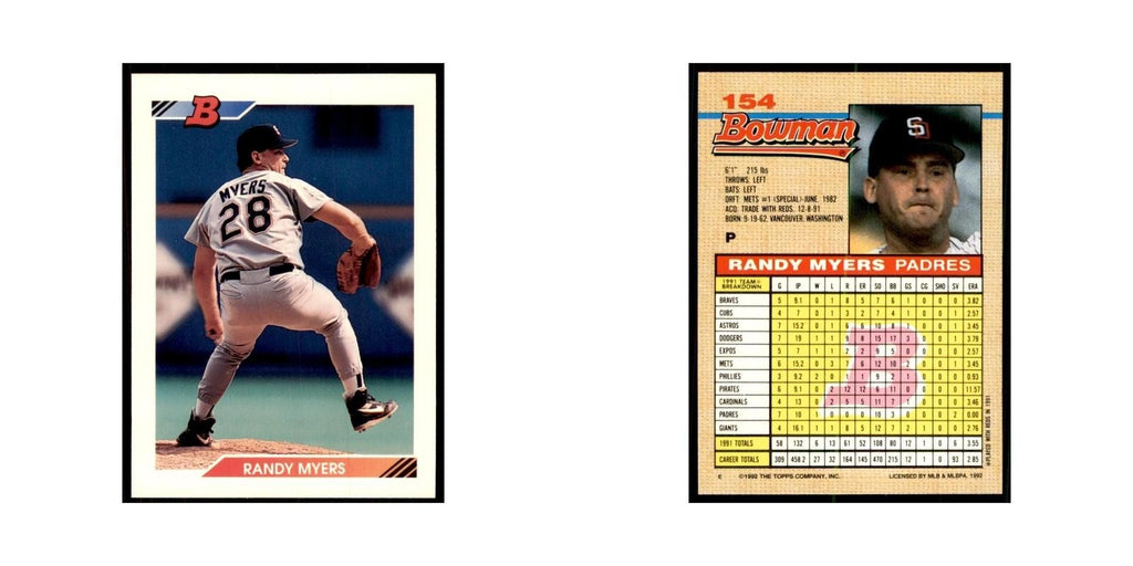1992 Bowman Randy Myers Baseball Cards #154