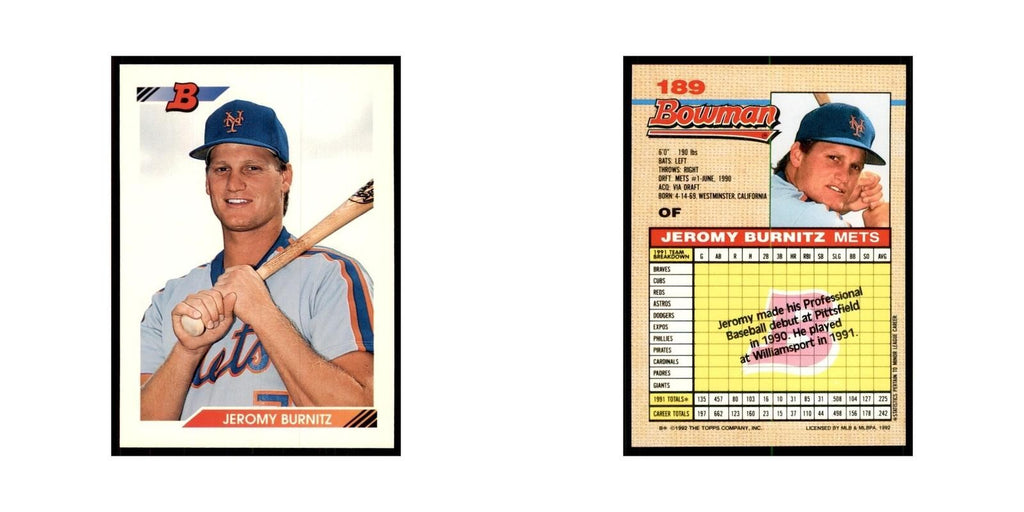 1992 Bowman Jeromy Burnitz Baseball Cards #189