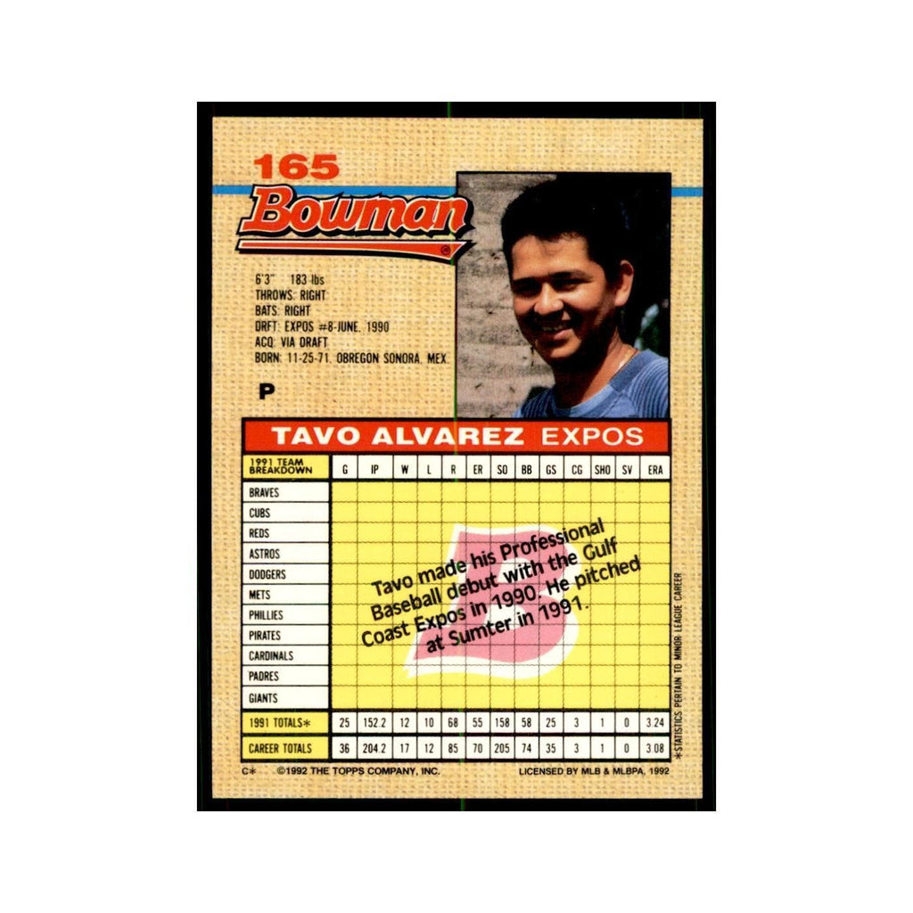 1992 Bowman Tavo Alvarez Baseball Cards #165