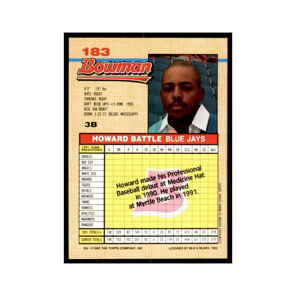 1992 Bowman Howard Battle Baseball Cards #183