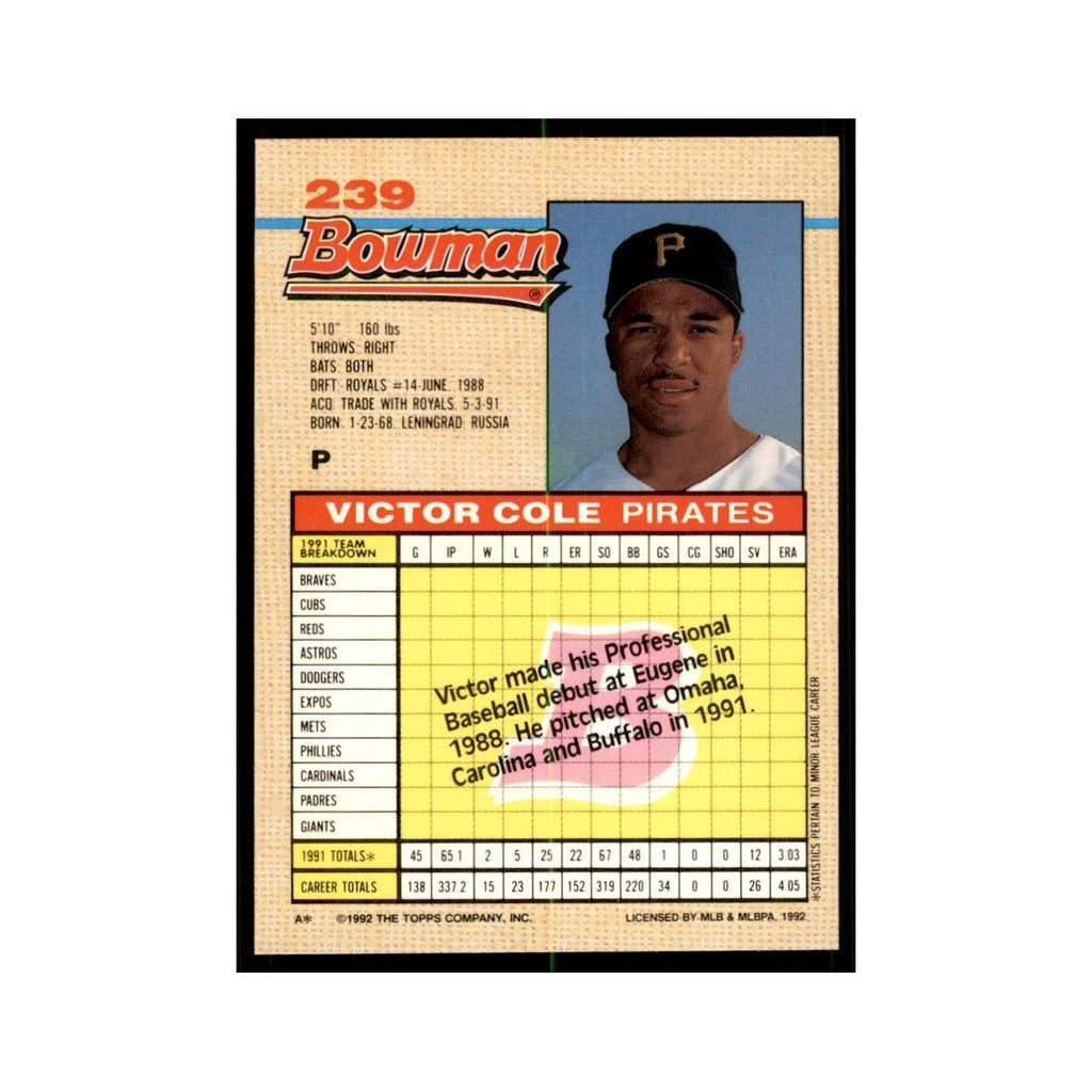 1992 Bowman Victor Cole Baseball Cards #239
