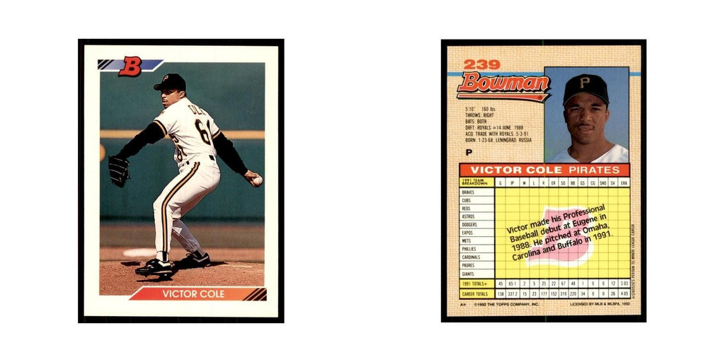 1992 Bowman Victor Cole Baseball Cards #239