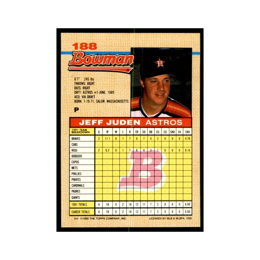 1992 Bowman Jeff Juden Baseball Cards #188