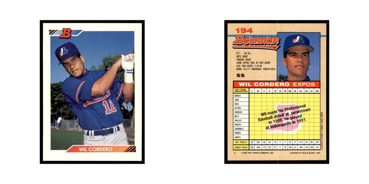 1992 Bowman Wil Cordero Baseball Cards #194