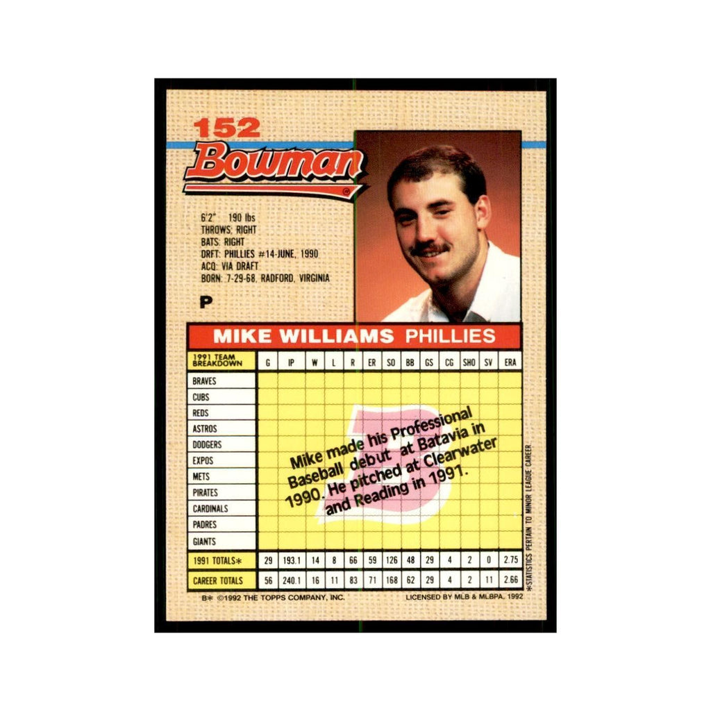1992 Bowman Mike Williams Baseball Cards #152