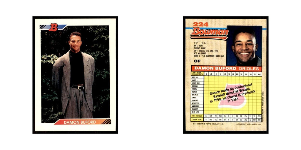 1992 Bowman Damon Buford Baseball Cards #224