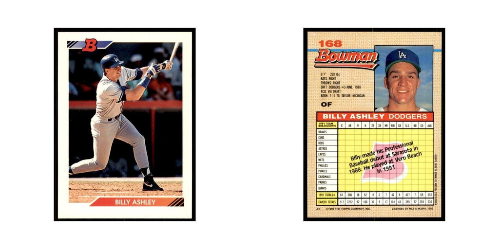 1992 Bowman Billy Ashley Baseball Cards #168