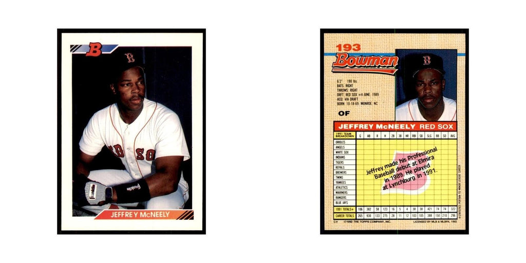 1992 Bowman Jeffrey Mcneely Baseball Cards #193