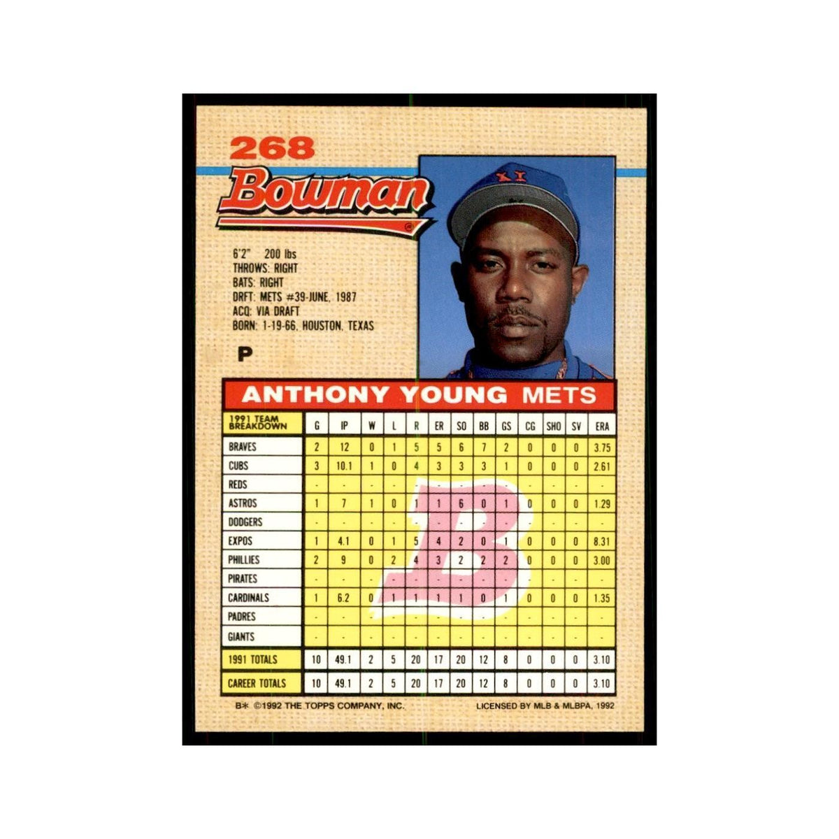 1992 Bowman Anthony Young Baseball Cards #268
