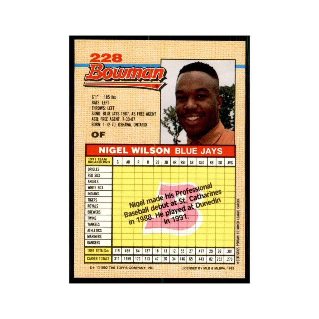 1992 Bowman Nigel Wilson Baseball Cards #228