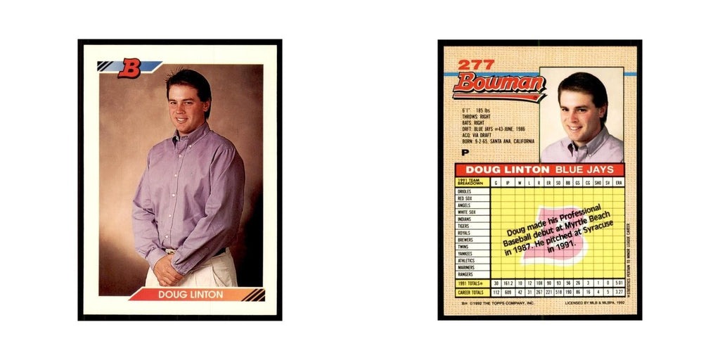 1992 Bowman Doug Linton Baseball Cards #277