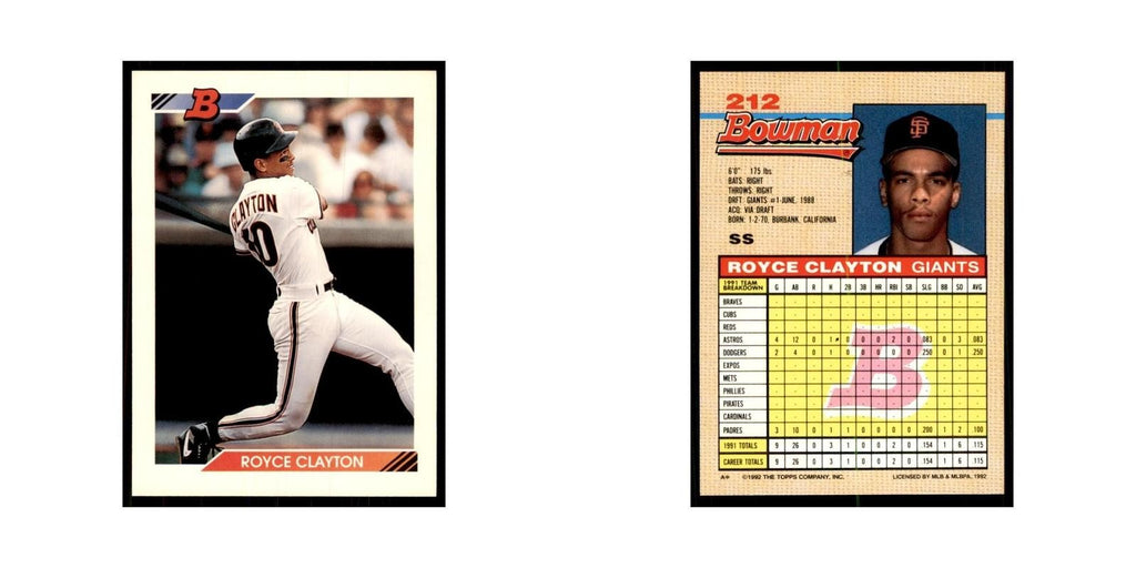 1992 Bowman Royce Clayton Baseball Cards #212