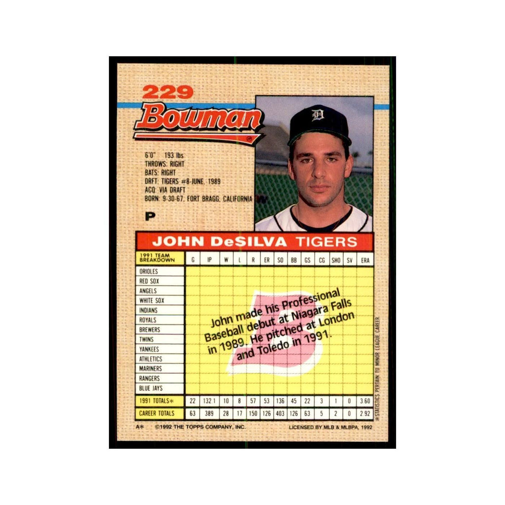 1992 Bowman John DeSilva Baseball Cards #229