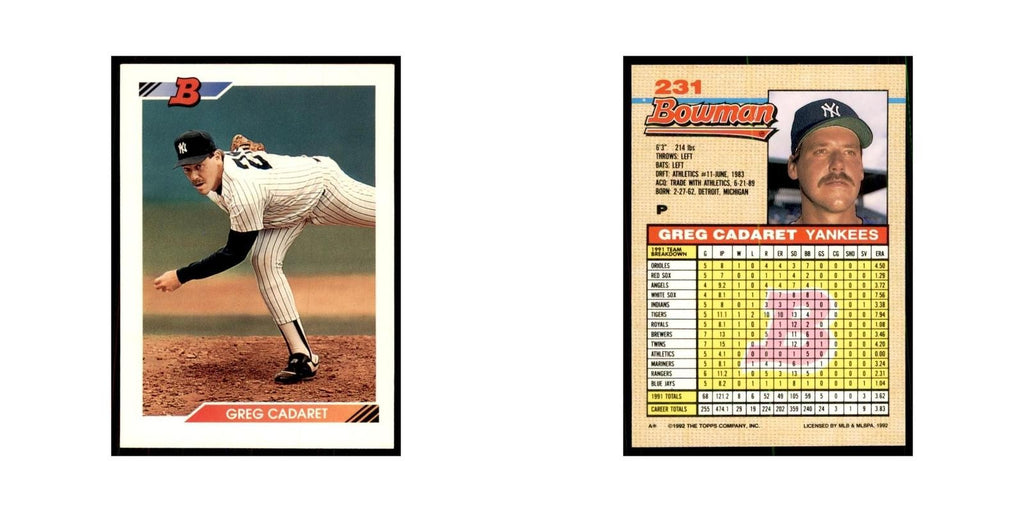 1992 Bowman Greg Cadaret Baseball Cards #231