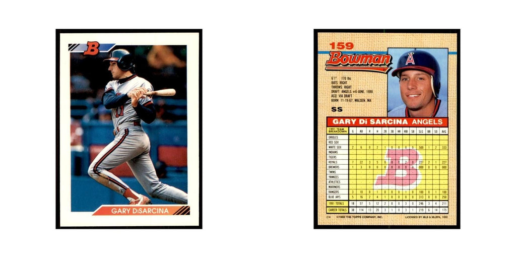 1992 Bowman Gary DiSarcina Baseball Cards #159