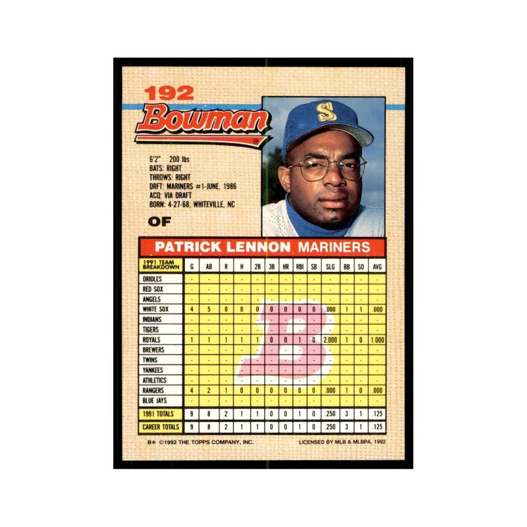 1992 Bowman Patrick Lennon Baseball Cards #192