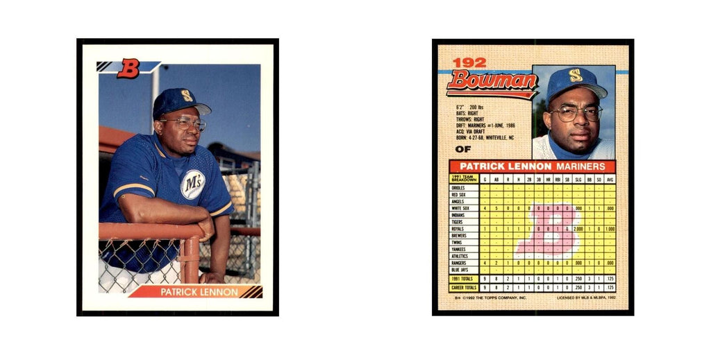 1992 Bowman Patrick Lennon Baseball Cards #192