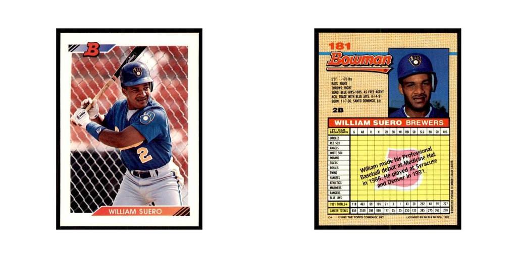 1992 Bowman William Suero Baseball Cards #181