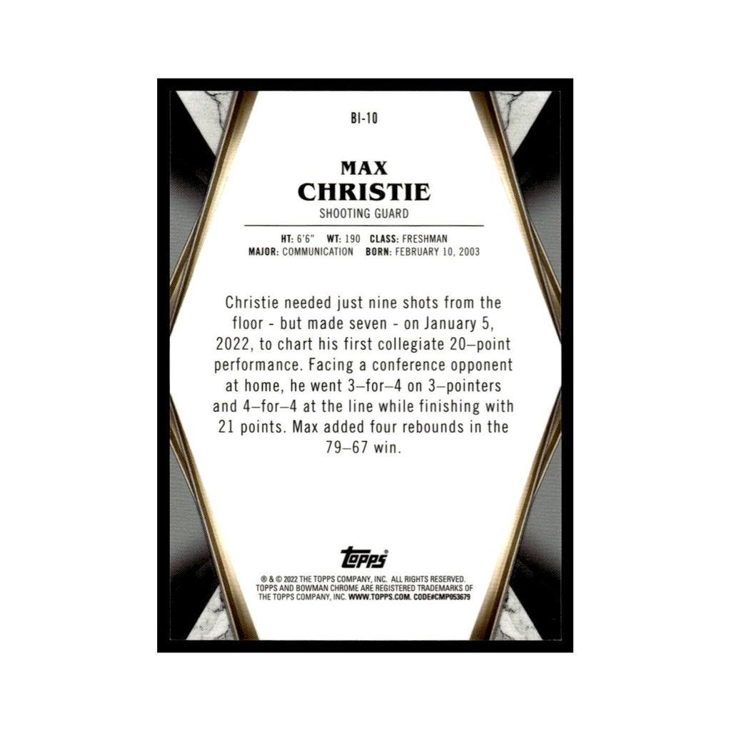 Max Christie 2022 Bowman Invicta #BI-10 Basketball Card NM