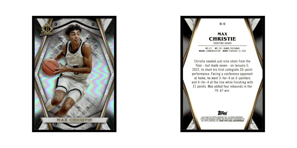 Max Christie 2022 Bowman Invicta #BI-10 Basketball Card NM