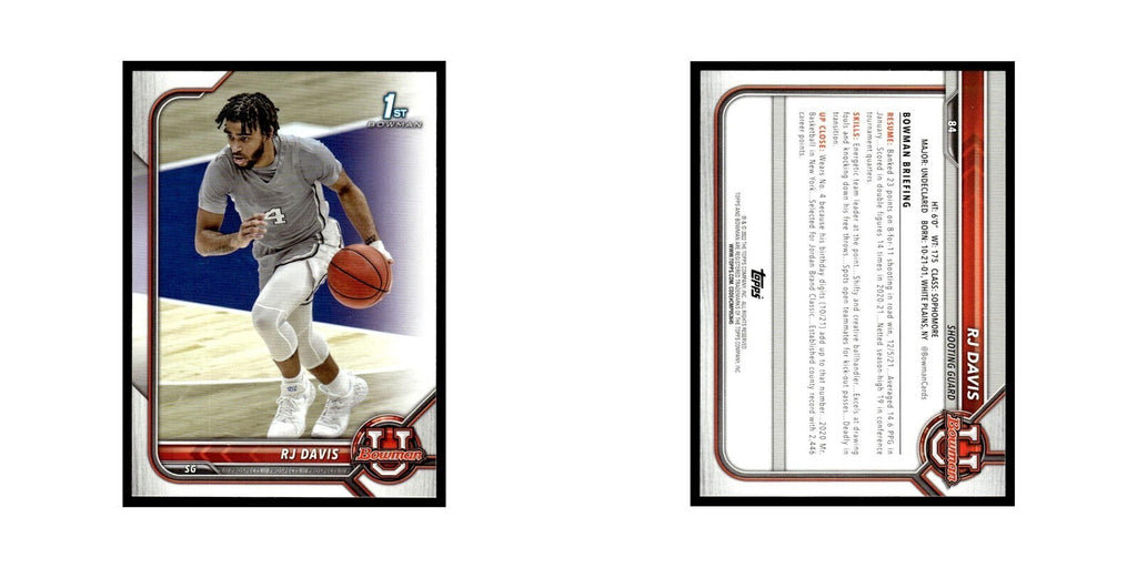 RJ Davis 2022 Bowman University #84 Basketball Card NM