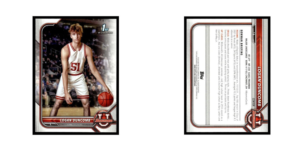 Logan Duncomb 2022 Bowman University #16 Basketball Card NM