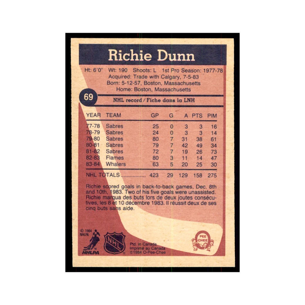1984 O-Pee-Chee Richie Dunn Hartford Whalers #69