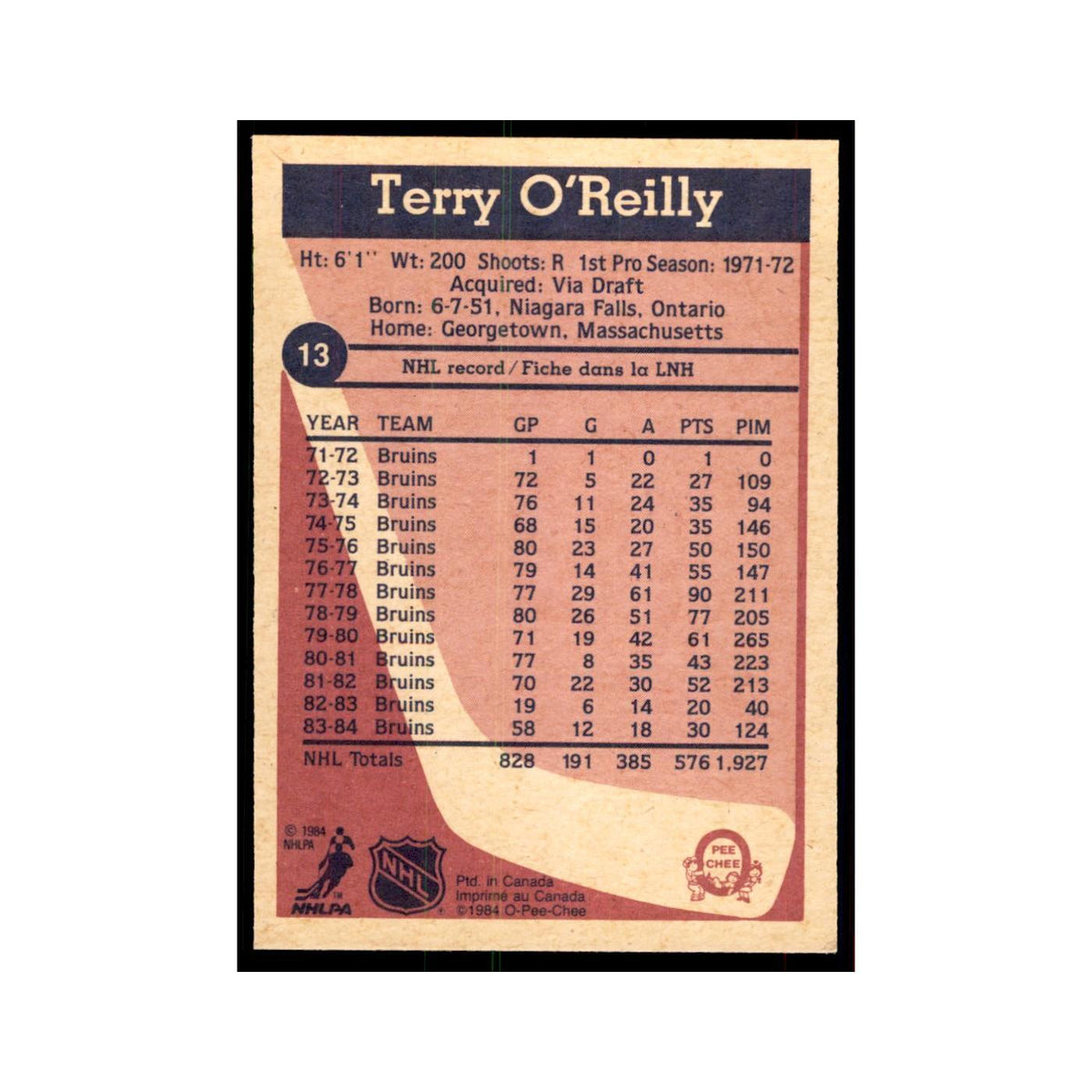 1984 O-Pee-Chee Terry O'Reilly Boston Bruins #13