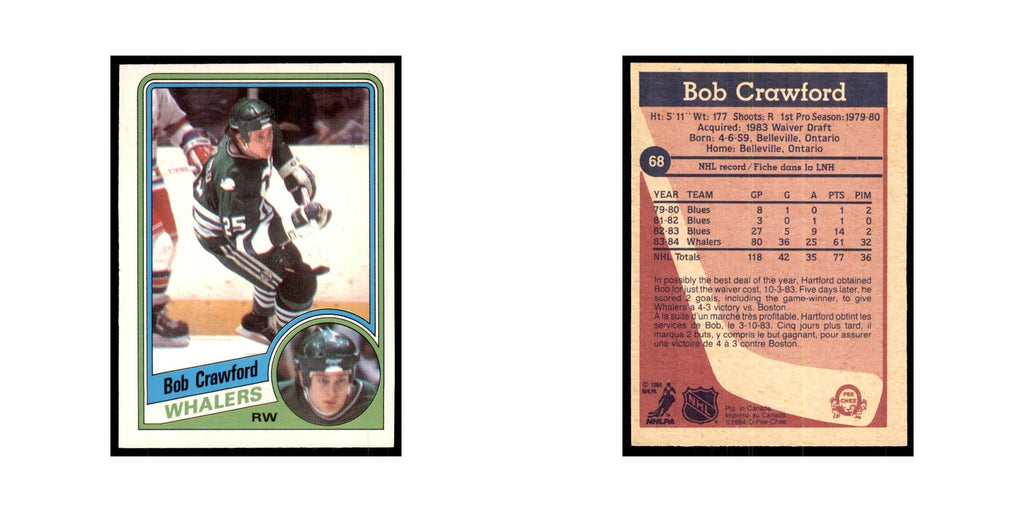 1984 O-Pee-Chee Bob Crawford RC Hartford Whalers #68