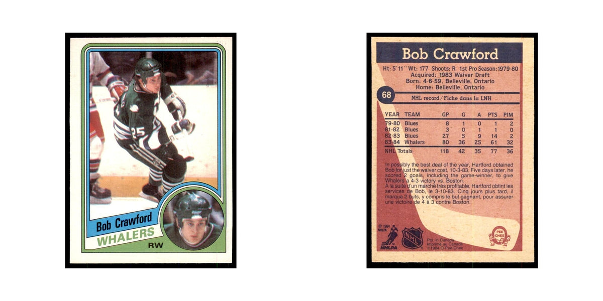 1984 O-Pee-Chee Bob Crawford RC Hartford Whalers #68