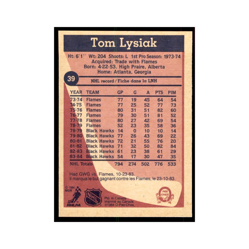 1984 O-Pee-Chee Tom Lysiak Chicago Blackhawks #39