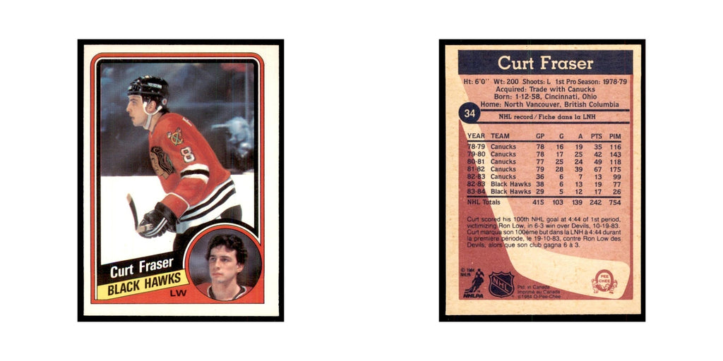 1984 O-Pee-Chee Curt Fraser Chicago Blackhawks #34