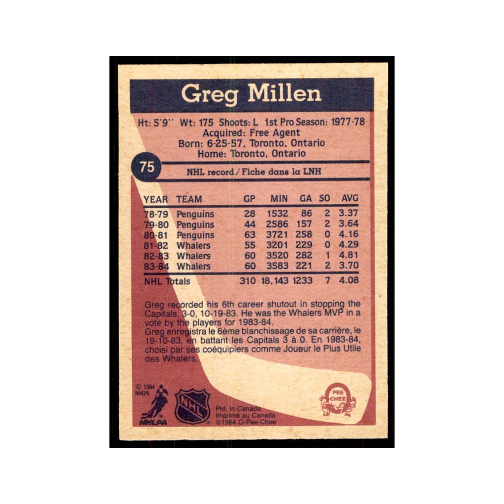 1984 O-Pee-Chee Greg Millen Hartford Whalers #75