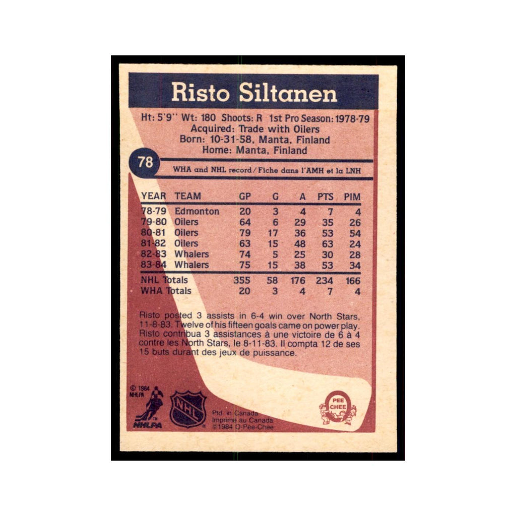 1984 O-Pee-Chee Risto Siltanen Hartford Whalers #78