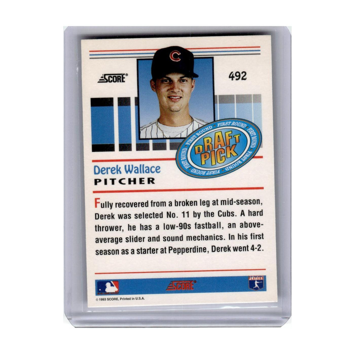 1993 Score Derek Wallace RC Cubs #492