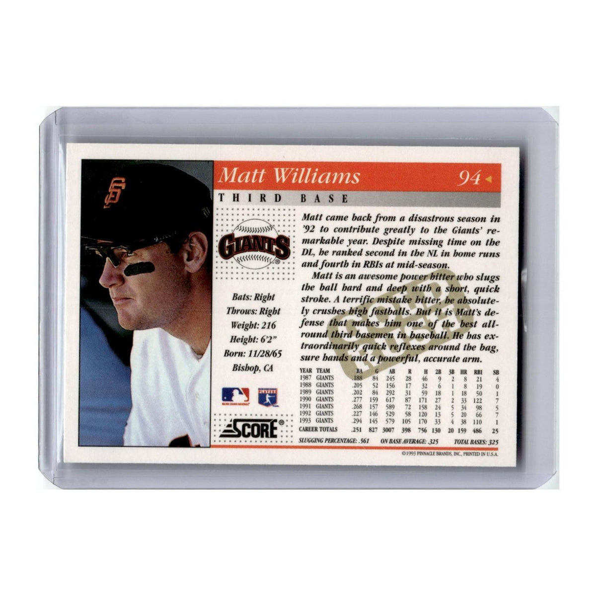1994 Score Gold Rush Matt Williams Giants #94