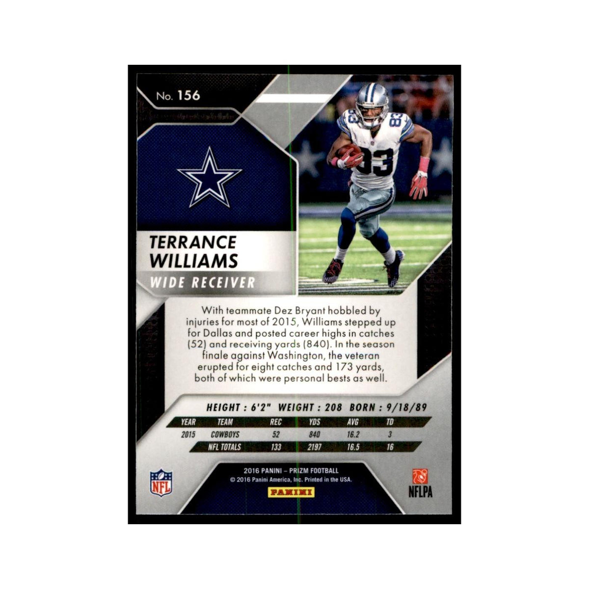 2016 Prizm Terrance Williams Football Cards #156